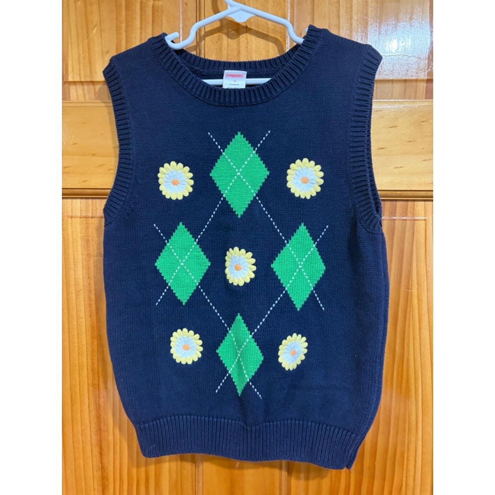 Gymboree Girls Navy Argyle Floral Sweater Vest Size 12 Preppy Cottage